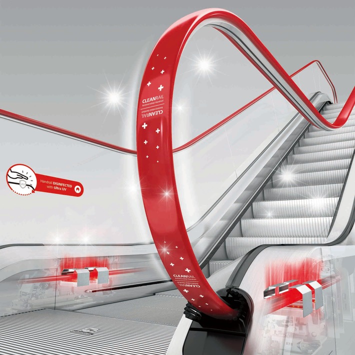 Im unsichtbaren Bereich werden die Handläufe der Fahrtreppen mit UV-C-Licht bestrahlt. Weiterer Text über ots und www.presseportal.de/nr/80255 / Die Verwendung dieses Bildes ist für redaktionelle Zwecke honorarfrei. Veröffentlichung bitte unter Quellenangabe: