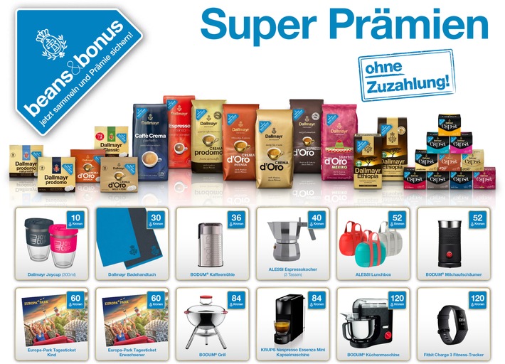 Dallmayr Kaffee kaufen, Kronen sammeln und tolle Prämien sichern. Weiterer Text über ots und www.presseportal.de/nr/122269 / Die Verwendung dieses Bildes ist für redaktionelle Zwecke honorarfrei. Veröffentlichung bitte unter Quellenangabe: