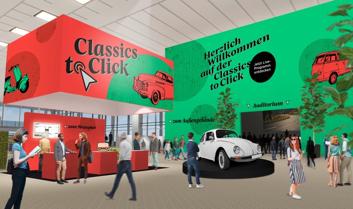 Blick in das Foyer von Classics to Click - Deutschlands erster Onlinemesse für Oldtimer, Youngtimer & Co. / Weiterer Text über ots und www.presseportal.de/nr/140927 / Die Verwendung dieses Bildes ist für redaktionelle Zwecke honorarfrei. Veröffentlichung bitte unter Quellenangabe: