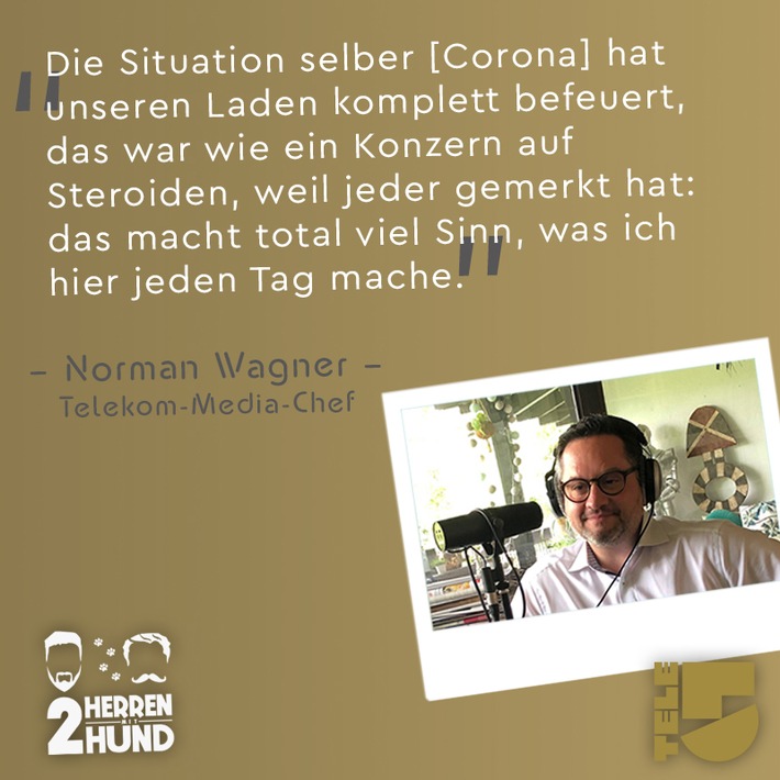 Bei den ZWEI HERREN MIT HUND wird aufgeräumt, mit den beharrlichen Klischees der Mediaplanung. Norman Wagner, Media-Chef der deutschen Telekom sitzt im Studio von Thomas Koch und Kai Blasberg. Weiterer Text über ots und www.presseportal.de/nr/43455 / Die Verwendung dieses Bildes ist für redaktionelle Zwecke honorarfrei. Veröffentlichung bitte unter Quellenangabe: