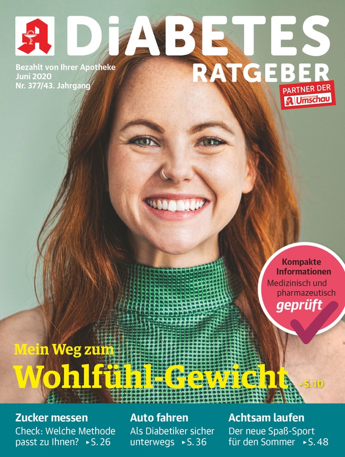Diabetes Ratgeber-Titelcover, Ausgabe Juni 2020 Weiterer Text über ots und www.presseportal.de/nr/52678 / Die Verwendung dieses Bildes ist für redaktionelle Zwecke honorarfrei. Veröffentlichung bitte unter Quellenangabe: