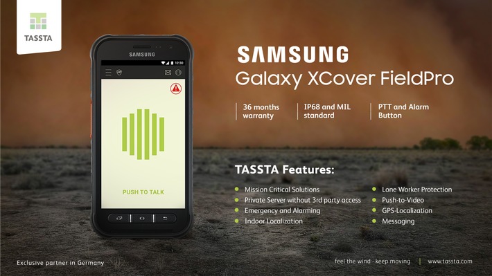 Hart im Nehmen, zuverlässig im Einsatz: Das Samsung Galaxy XCover FieldPro in Kombination mit TASSTA. Weiterer Text über ots und www.presseportal.de/nr/141482 / Die Verwendung dieses Bildes ist für redaktionelle Zwecke honorarfrei. Veröffentlichung bitte unter Quellenangabe: