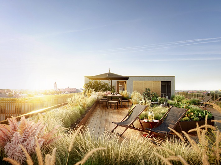 Im Trend: Eine Dachterrasse zur gemeinsamen Nutzung aller Bewohner gehören zu den Top-Wünschen von Wohnungskäufern in Großstädten. / GfK-Umfrage: Projektentwickler Bauwerk ermittelt die Wohnwünsche der Zukunft / Weiterer Text über ots und www.presseportal.de/nr/63038 / Die Verwendung dieses Bildes ist für redaktionelle Zwecke honorarfrei. Veröffentlichung bitte unter Quellenangabe: