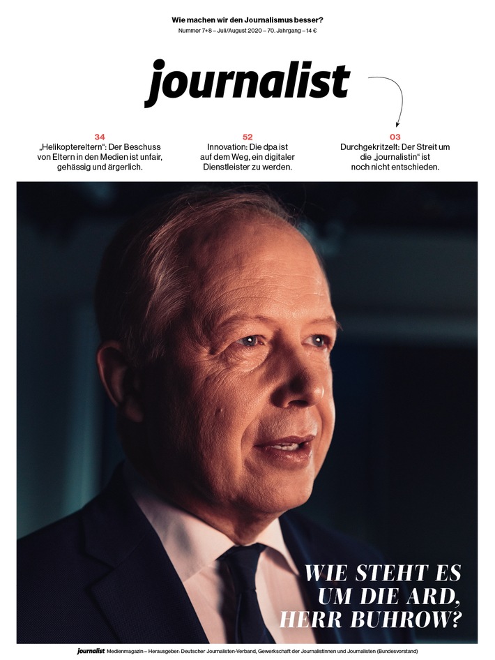 journalist-Ausgabe 7+8/2020. Weiterer Text über ots und www.presseportal.de/nr/20126 / Die Verwendung dieses Bildes ist für redaktionelle Zwecke honorarfrei. Veröffentlichung bitte unter Quellenangabe:
