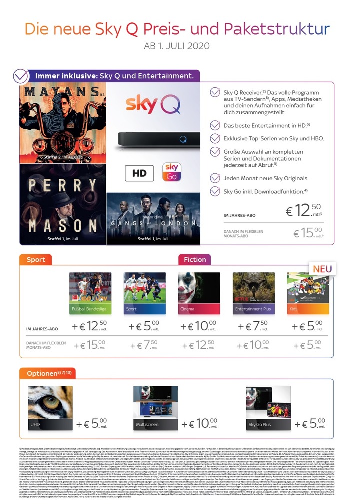 Die neuen Pakete und Preise von Sky im Überblick Weiterer Text über ots und www.presseportal.de/nr/33221 / Die Verwendung dieses Bildes ist für redaktionelle Zwecke honorarfrei. Veröffentlichung bitte unter Quellenangabe: