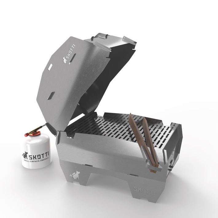 Mehr als nur ein Deckel: Für SKOTTI, den ersten zerlegbaren Gasgrill der Welt, gibt es jetzt ein multifunktionales Add-on. Weiterer Text über ots und www.presseportal.de/nr/132888 / Die Verwendung dieses Bildes ist für redaktionelle Zwecke honorarfrei. Veröffentlichung bitte unter Quellenangabe: